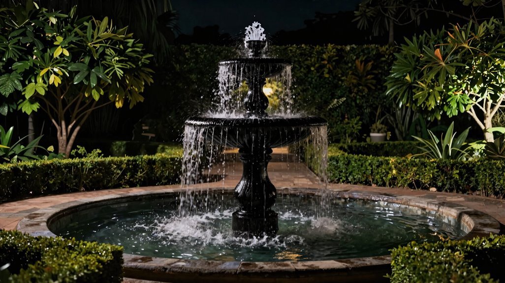 black terra cotta bubbler grounds formal garden