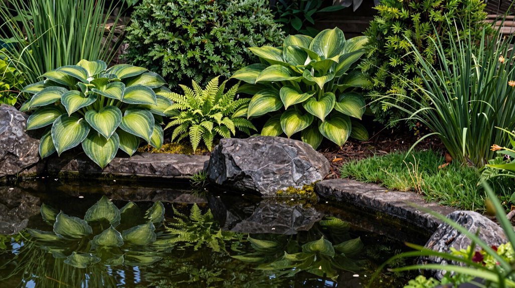 bold foliage paired with delicate fronds for depth