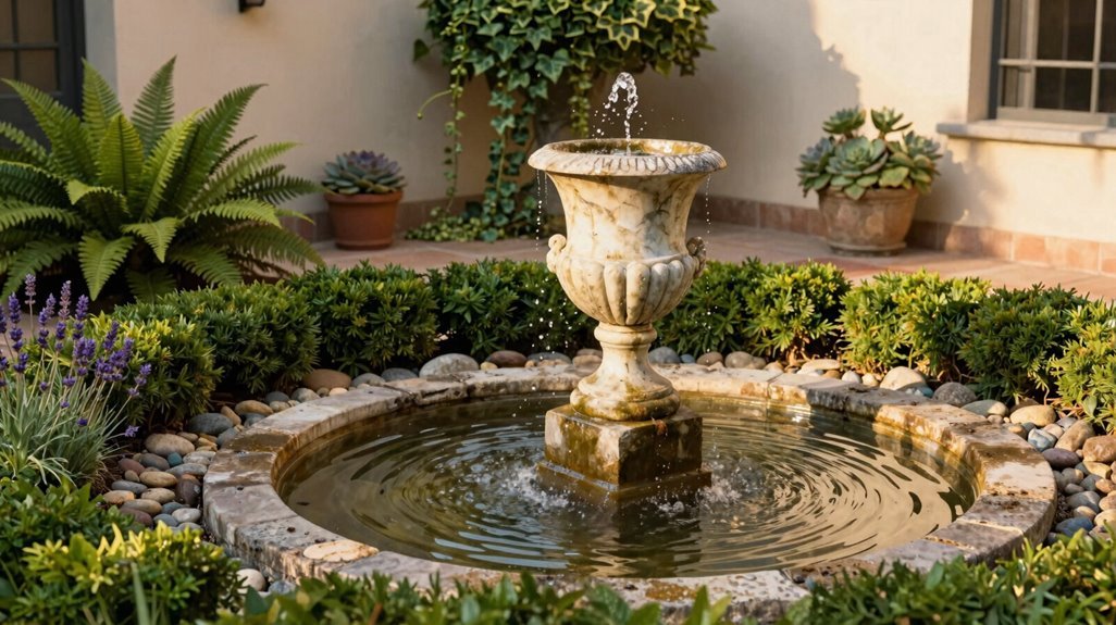 compact urn fountain serene courtyard