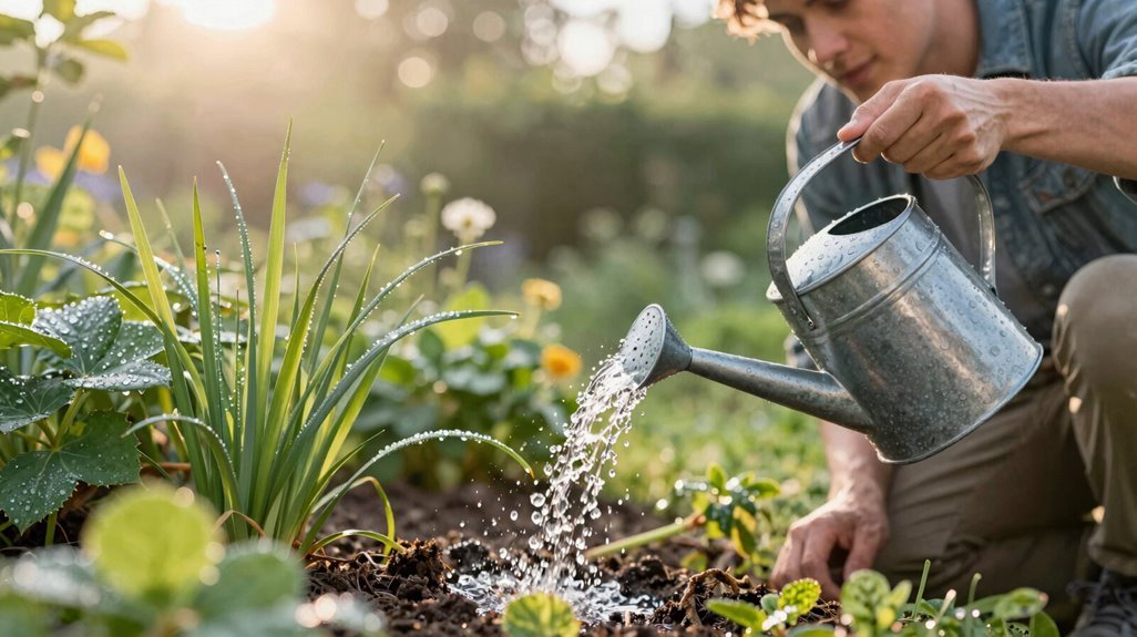 early morning watering minimizes evaporation