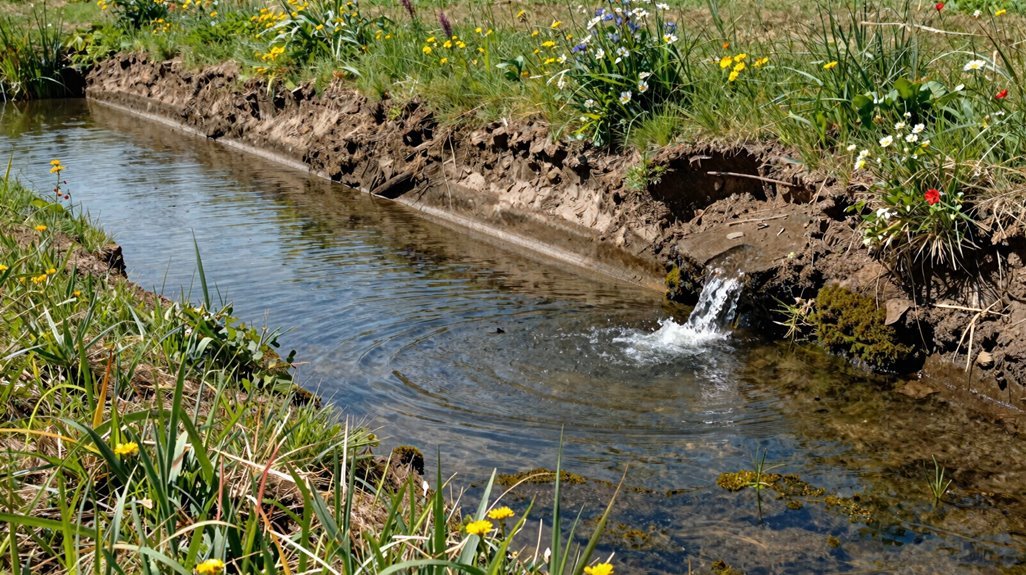 earthen spillway with grassed channel
