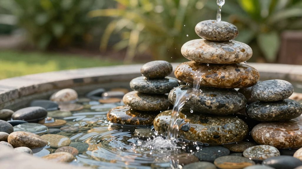 7 Pebble Fountain Ideas for a Tranquil Backyard 3 flat stone cascading waterfall feature