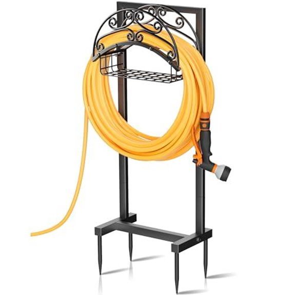 garden hose holder with storage basket