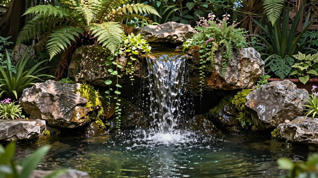 garden integrated fountain oasis with plants