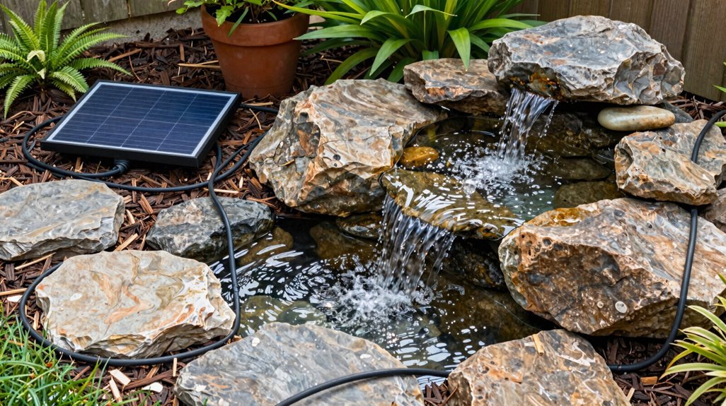 10 DIY Solar Fountain Ideas for Your Garden 7 hide cords secure rocks cleanly