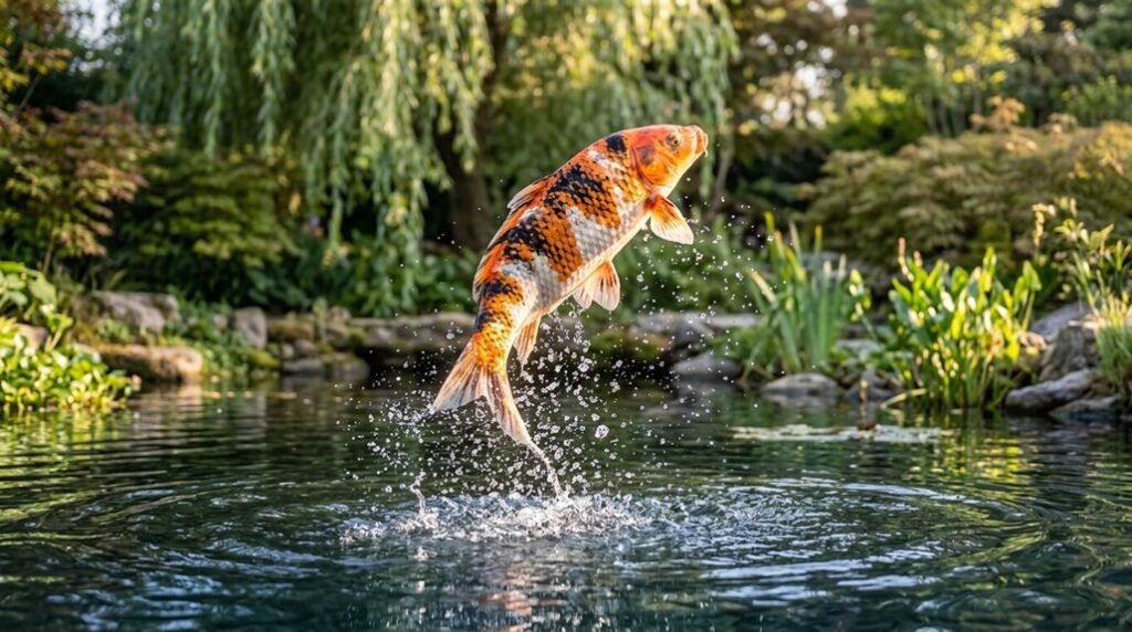 koi fish jump motivated by predators
