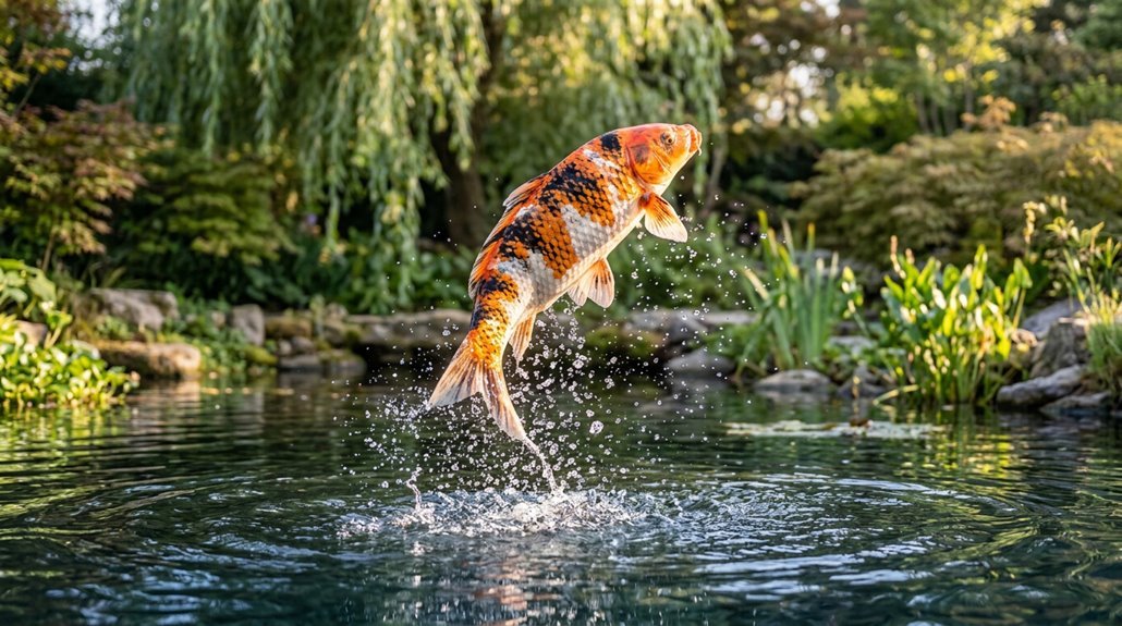 koi fish jump motivated by predators