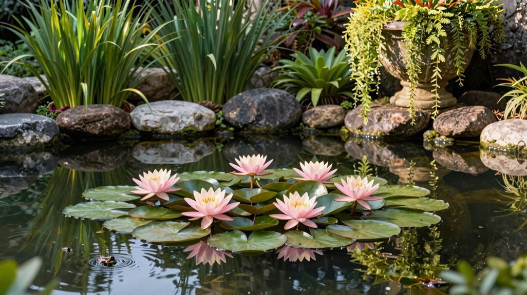 layered aquatic plants create year round pond architecture