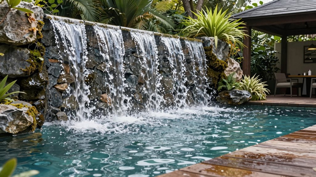 multi jet illuminated waterfall wall