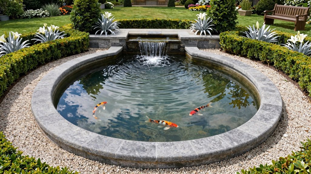 oval pond with structured borders