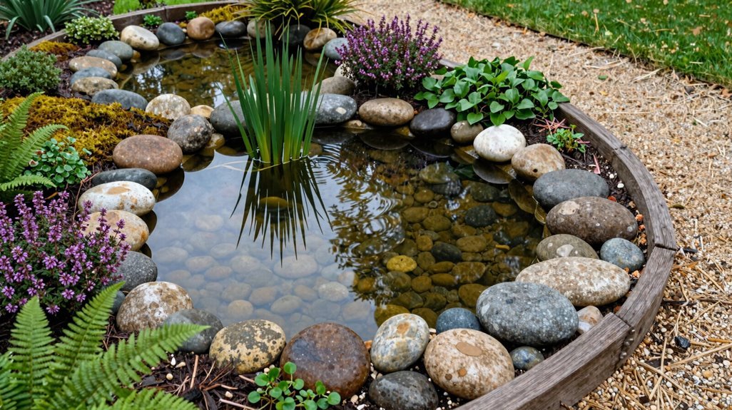 pond border shape and plants