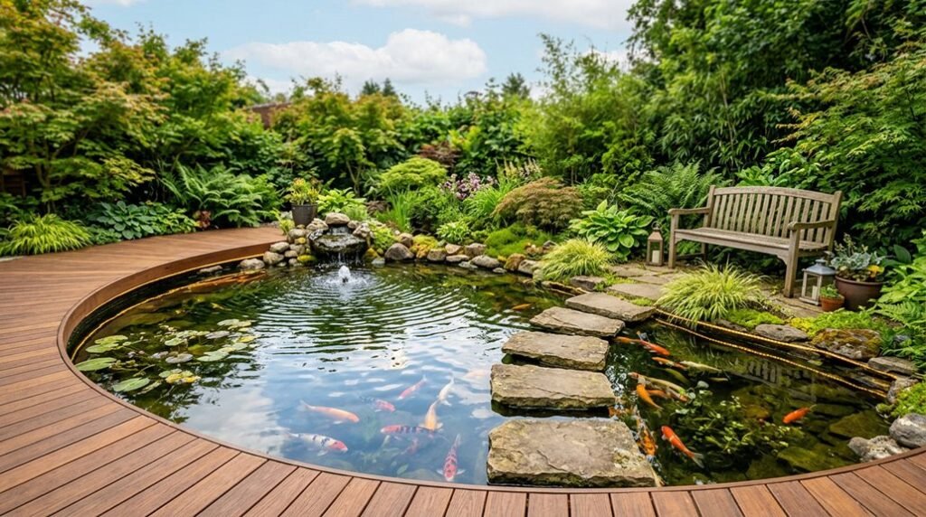 pond deck backyard oasis ideas
