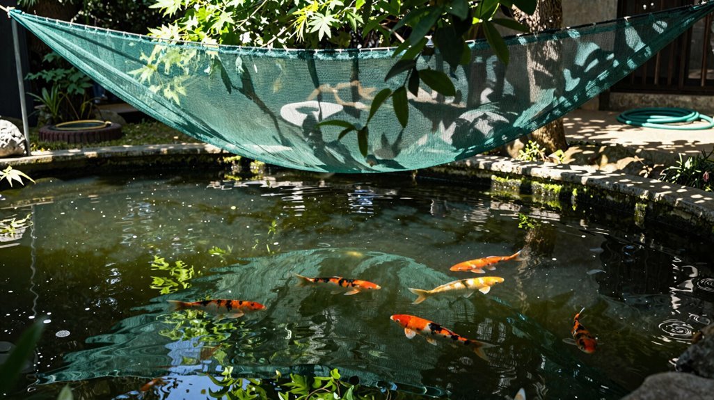 pond netting reduces debris and heat