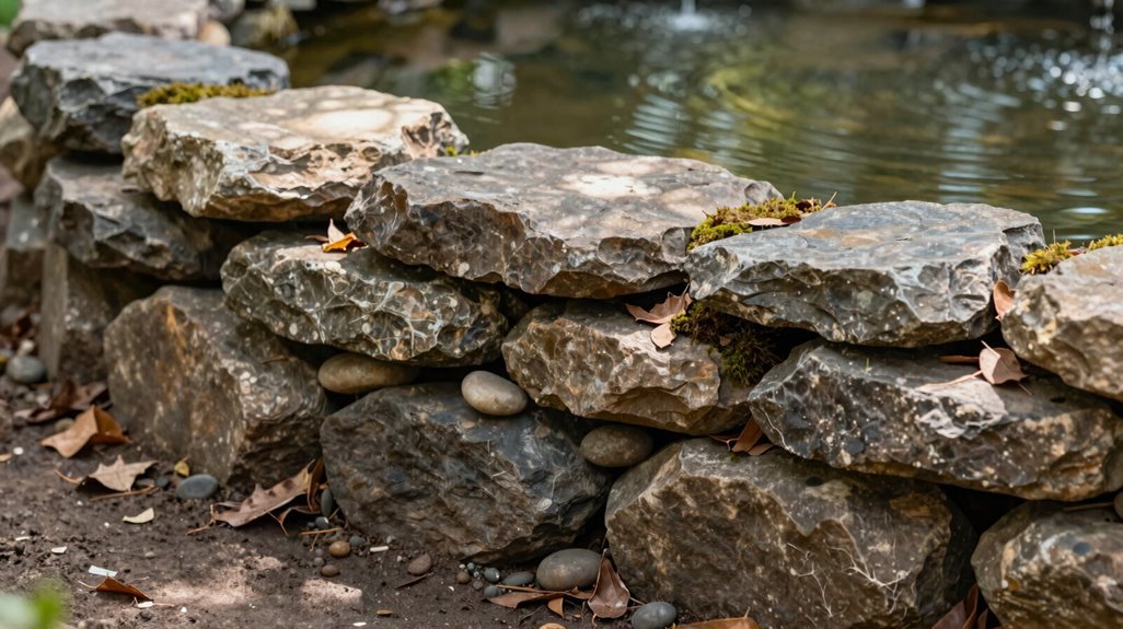 5 Ways to Hide a Pond Liner for a Natural Look 2 rock shelf liners cap stones camouflage