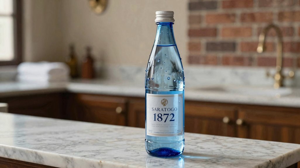 saratoga water in blue glass