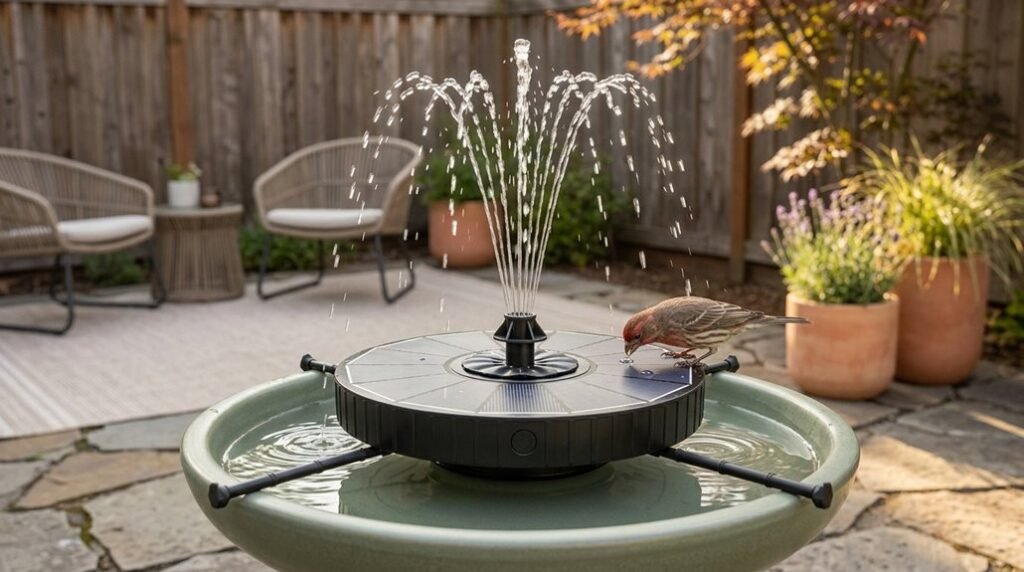 solar powered bird bath fountains with battery backup