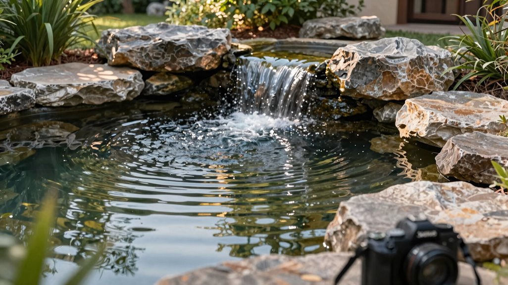stacked rocks frame waterfall lighting ripples