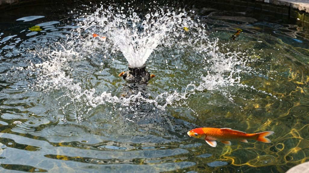 stone pillar fountain oxygenates pond