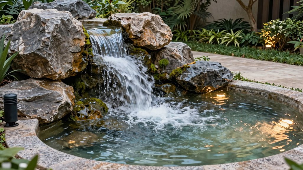 stone pillar fountain pergola style lighting