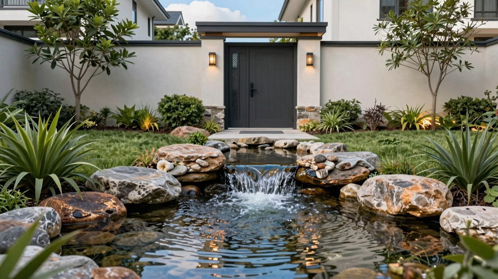 stream to pond front yard waterway connects door to street
