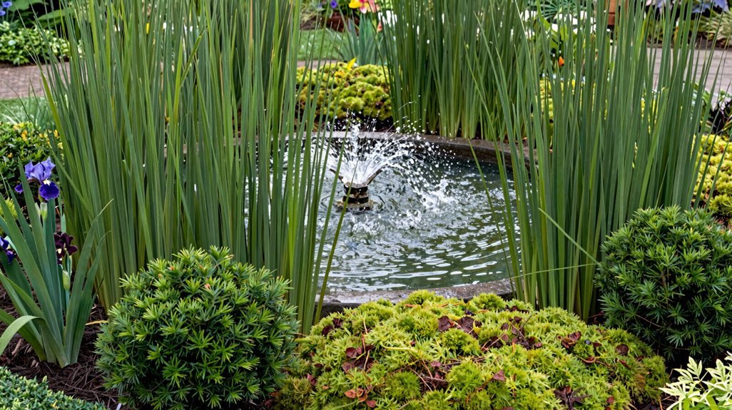 5 Plants Around Fountain Ideas for a Stunning Garden Display 5 vertical grasses frame fountain gracefully