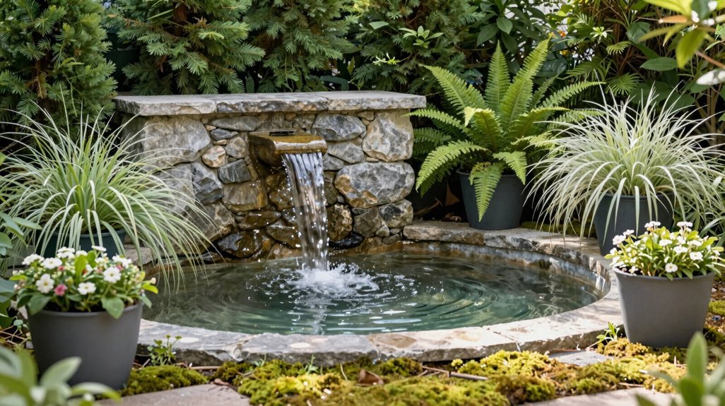 wall mounted curved basin fountain serene courtyard